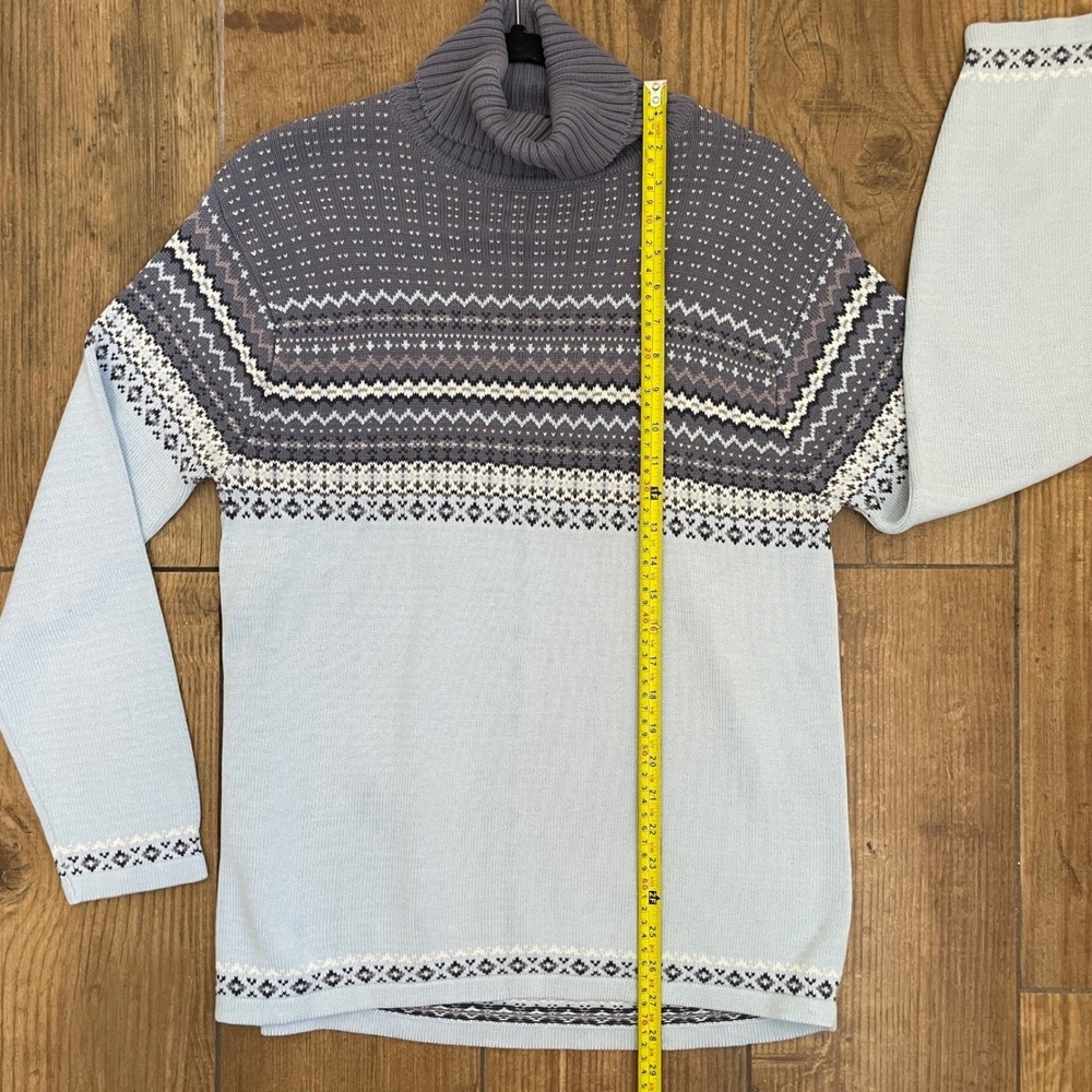 Style & Co Turtleneck Sweater Blue Fair Isle Knit Nordic Sz Petite Large - Picture 6 of 7